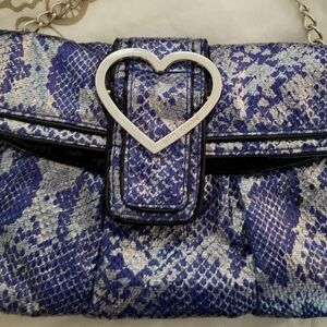 NWT Betsey Johnson blue python clutch with chain strap